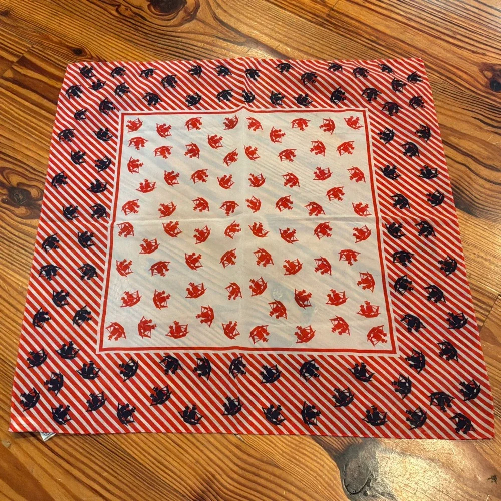 VTG Nasharr Freres Ltd Nautical Ship Scarf Neckerchief Hand Rolled 20.5
